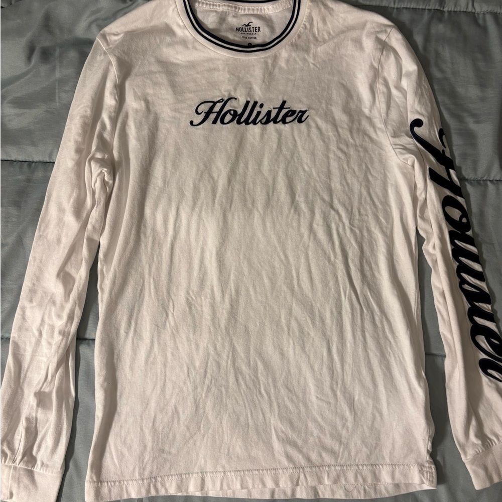 Hollister White Long Sleeve Tee with Black Script